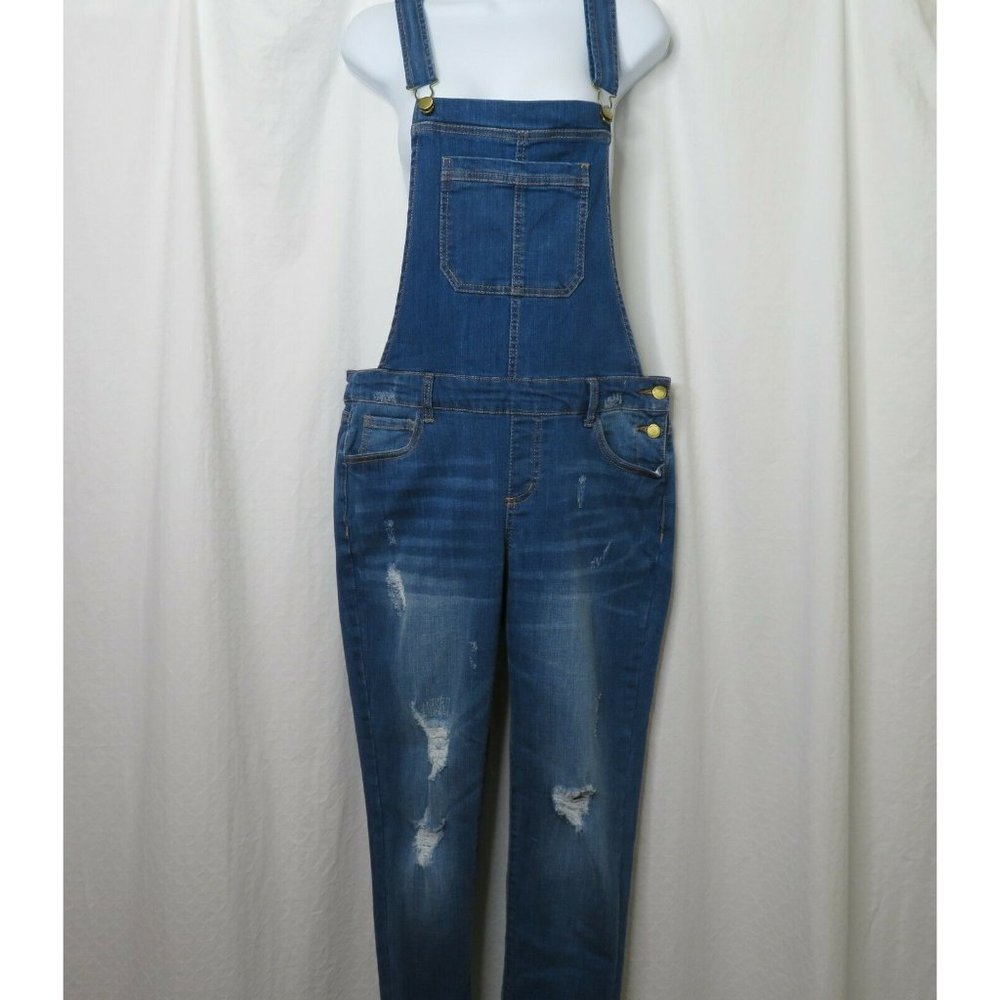 Wax Jeans Carpenter Overalls Dark Wash Distressed